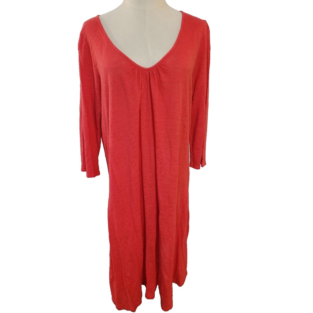 Eileen Fisher Womens 100% Organic Linen Coral Slubknit Midi Dress Quiet Luxury L